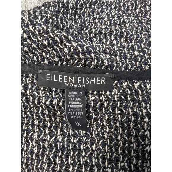 Eileen Fisher Plus Size 1X Textured Open Front Cardigan Black White Navy Cotton - Picture 7 of 8